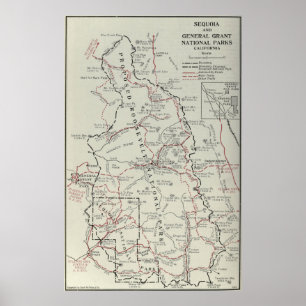 Poster Mapa do Parque Nacional Vintage Sequoia (1919)