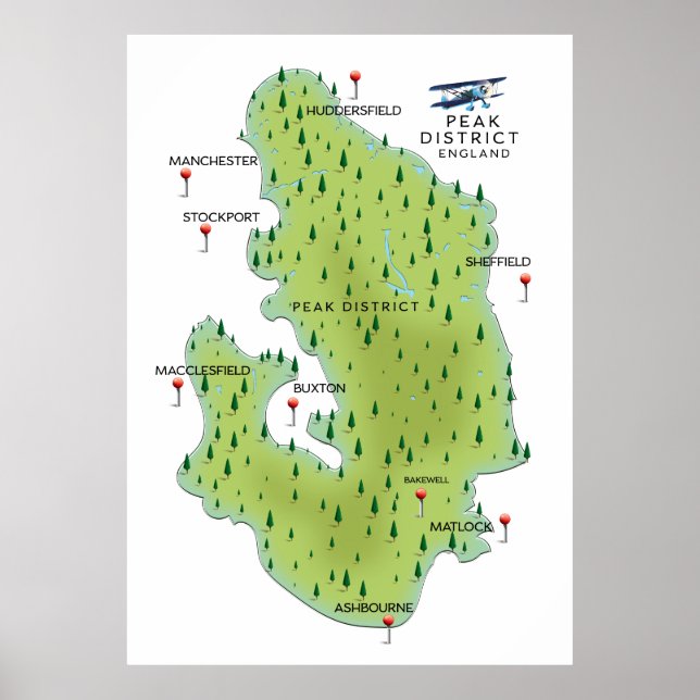 Poster Mapa do Peak District Inglaterra (Frente)