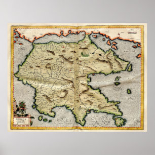 Póster Mapa do Peloponeso da Vintage (1596)