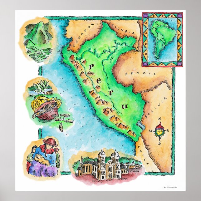 Poster Mapa do Peru (Frente)