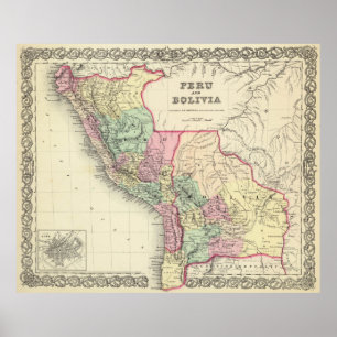 Poster Mapa do Peru e da Bolívia (1856)