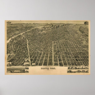 Póster Mapa do Pictório de Denver CO (1889)