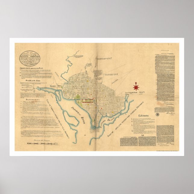 Póster Mapa do Plano Washington DC por L'Enfant 1791 (Frente)
