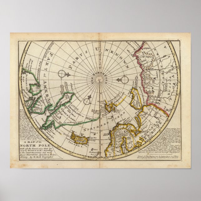 Póster Mapa do Polo Norte e territórios próximos dele (Frente)