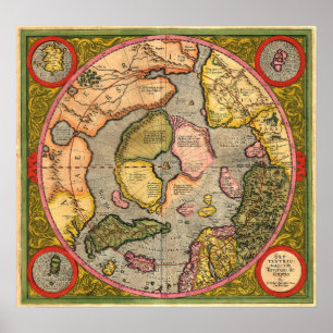 Poster Mapa do Pólo Norte por Mercator