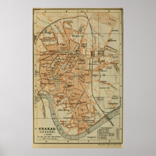 Poster Mapa do Polônia Vintage Krakow (1911)