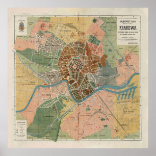 Poster Mapa do Polônia Vintage Krakow (1916)