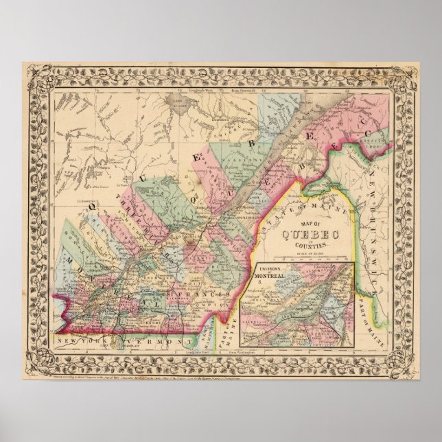 Póster Mapa do Quebec por Mitchell (Frente)