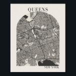 Poster Mapa do Queens New York Boho Arch Beige Street<br><div class="desc">Mapa da Rua Colorida do Porco Mínimo do Queens New York Boho</div>