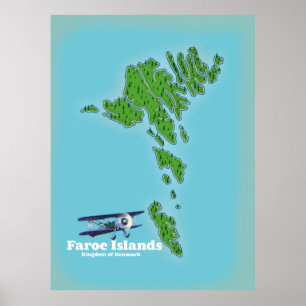 Poster Mapa do Reino da Dinamarca das Ilhas Faroé