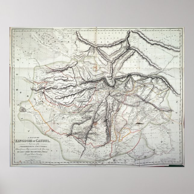 Póster Mapa do Reino de Cabul (Frente)