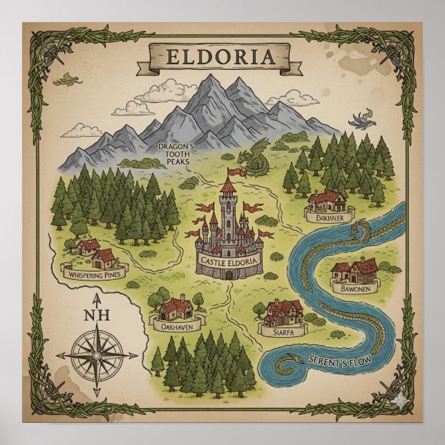 Poster Mapa do Reino de Eldoria (Frente)