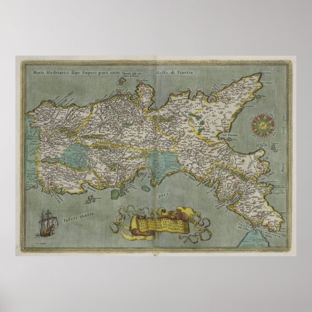 Poster Mapa do Reino de Nápoles (1608) (Frente)