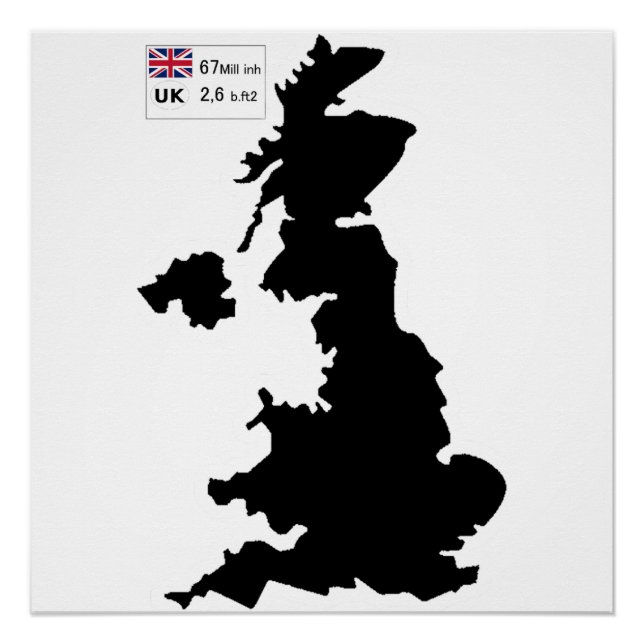 Póster Mapa do Reino Unido e alguns dados (Frente)