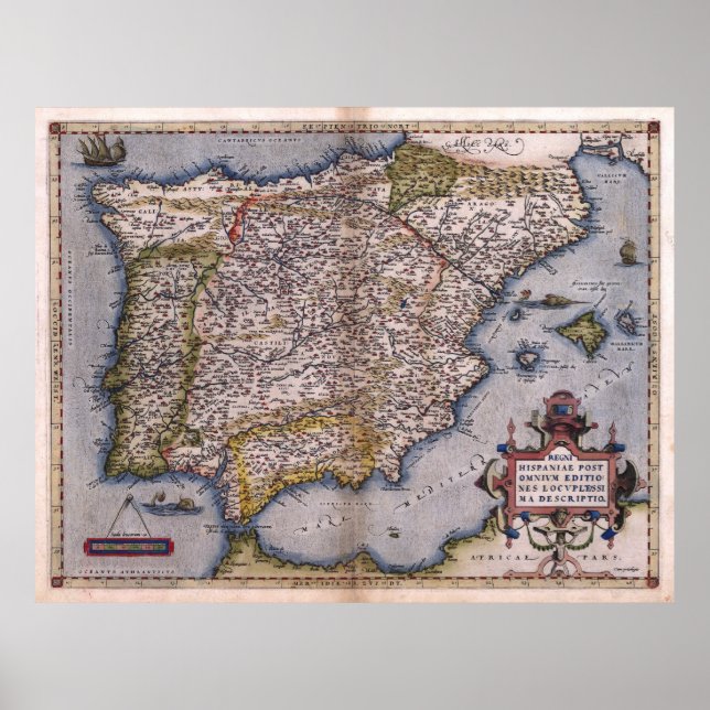 Póster Mapa do Renascimento da Espanha 1570 (Frente)