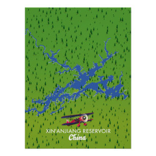 Póster Mapa do reservatório de Xin'anjiang na China