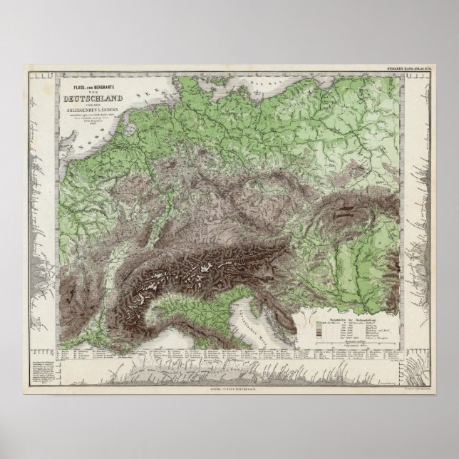 Poster Mapa do Rio e das Montanhas da Alemanha (Frente)