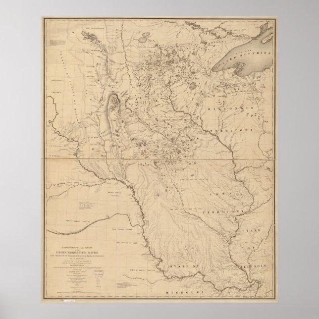 Póster Mapa do rio Mississippi em 1843 (Frente)
