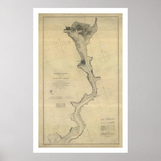 Poster Mapa do Rio Potomac Washington DC - 1864 (Frente)