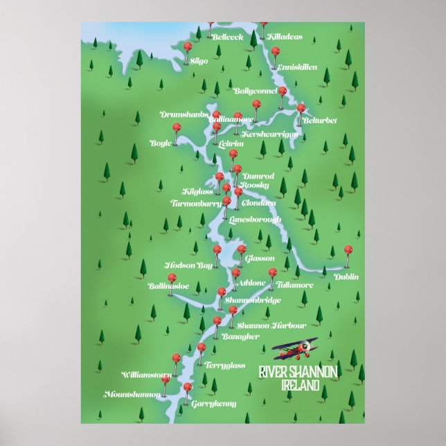 Poster Mapa do rio Shannon Irlanda (Frente)