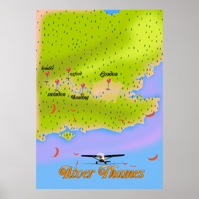 Poster Mapa do rio Tâmisa Londres Inglaterra (Frente)