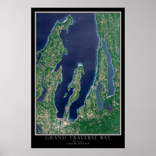 Póster Mapa do Satélite Grand Traverse Bay Michigan (Frente)