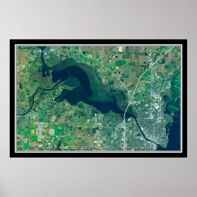 Poster Mapa do Satélite Lake Butte des Morts Wisconsin (Frente)