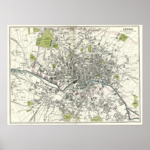 Poster Mapa do século XIX antigo de Leeds