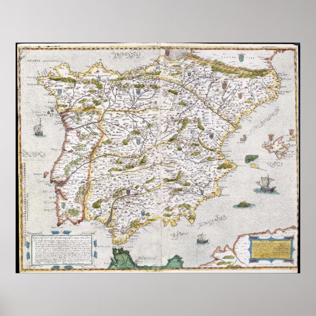 Póster Mapa do século XVI da Iberia (Frente)