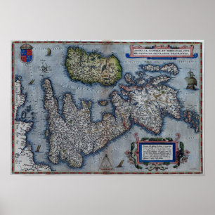 Póster Mapa do século XVI de Inglaterra