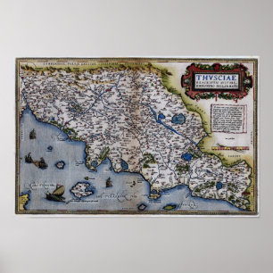 Póster Mapa do século XVI de Toscânia