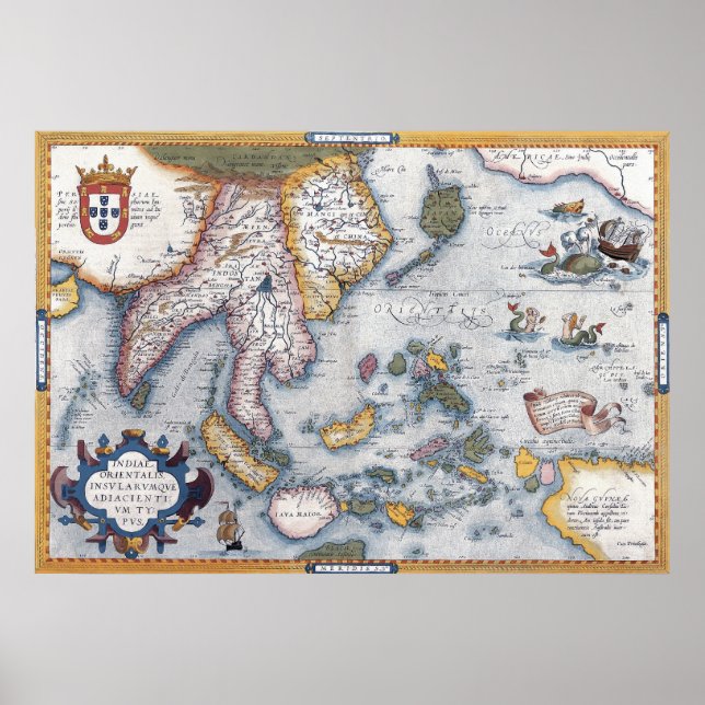 Poster Mapa do século XVI do E.S. Ásia (Frente)