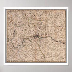 Póster Mapa do século XVIII antigo de Londres