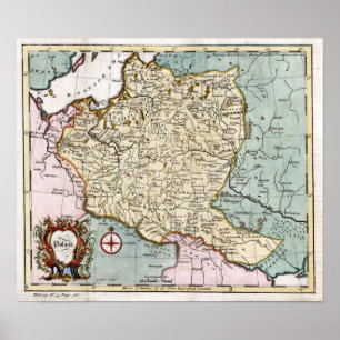 Póster Mapa do século XVIII do Polônia