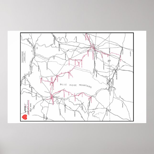 Póster Mapa do sistema ferroviário Hagerstown e Frederick (Frente)