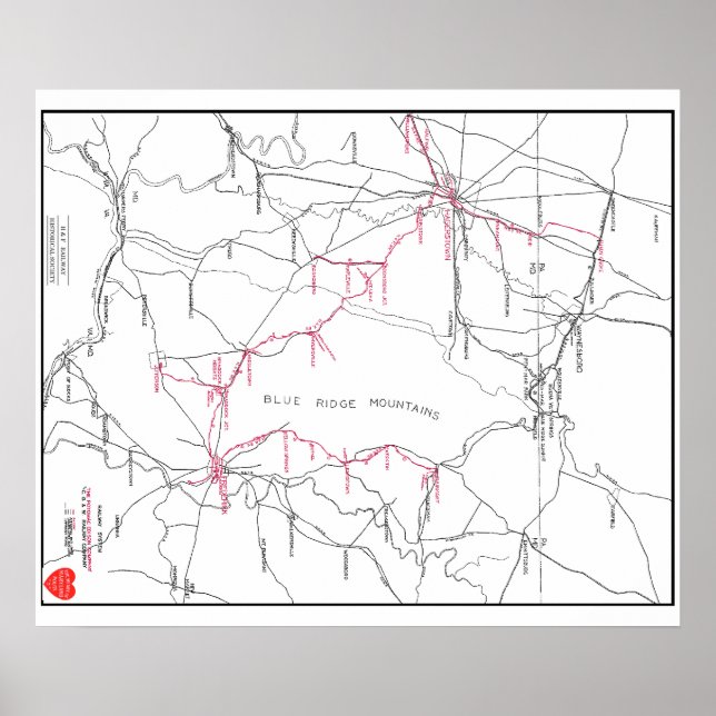 Póster Mapa do sistema ferroviário Hagerstown e Frederick (Frente)