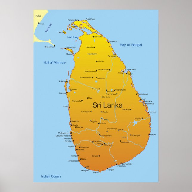 Poster Mapa do Sri Lanka (Frente)
