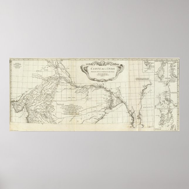 Póster Mapa do Sul da Ásia Gravado (Frente)