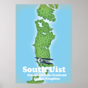 Poster Mapa do Sul Uist Outer Hebrides Scotland