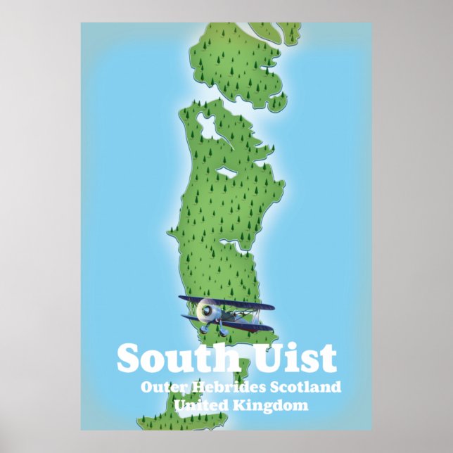 Poster Mapa do Sul Uist Outer Hebrides Scotland (Frente)