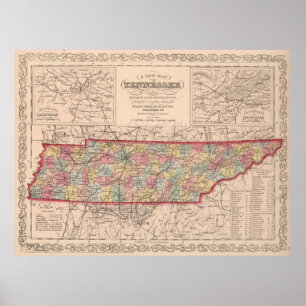 Póster Mapa do Tennessee (1859)