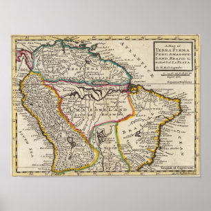 Poster Mapa do Terra Firma, Peru, terra de Amazone,