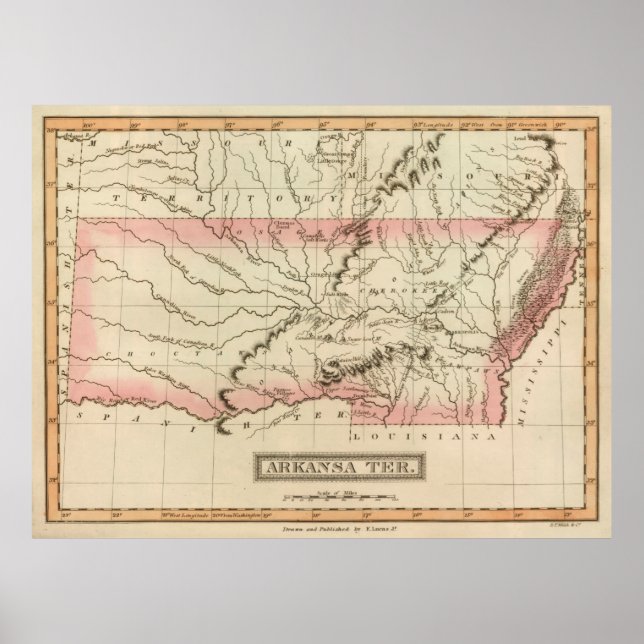 Poster Mapa do Território Antigo do Arkansas (1817) (Frente)