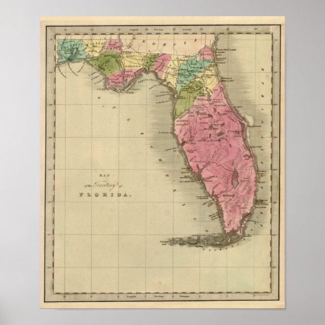 Poster Mapa do Território da Flórida 1842 (Frente)