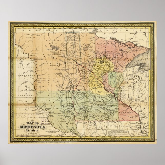 Poster Mapa do Território de Minnesota (1852) (Frente)
