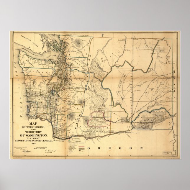 Poster Mapa do Território de Washington em 1865 (Estado) (Frente)