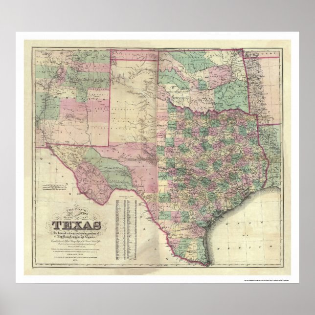Poster Mapa do Território do Texas por Colton 1872 (Frente)
