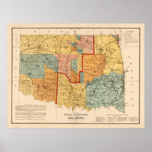 Poster Mapa do território e de Oklahoma indianos (1890)