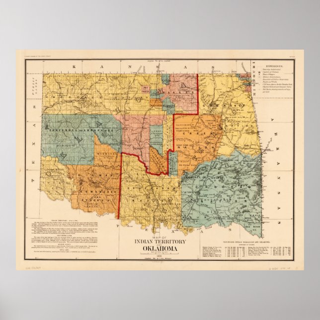 Poster Mapa do Território Indiano e de Oklahoma (1890) (Frente)