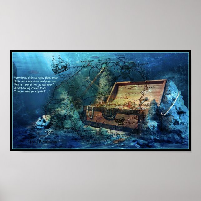 Póster Mapa do tesouro de Kauai, Havaí (Frente)